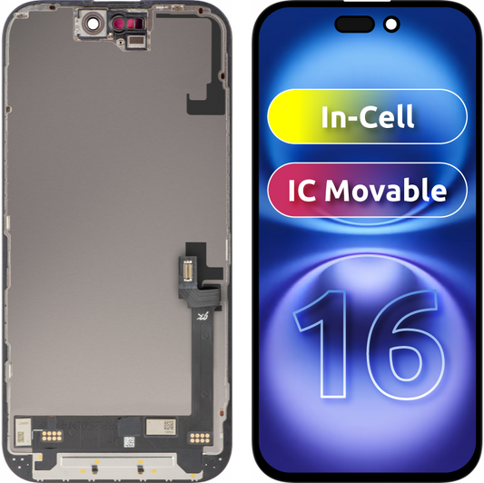 Display met Touchscreen JK voor Apple iPhone 16, met Frame, LCD In-Cell IC Movable Versie, Zwart