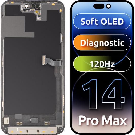 Display met Touchscreen MP compatibel met Apple iPhone 14 Pro, met Frame, Soft OLED 120Hz FHD Diagnostic Versie, Zwart, Swap
