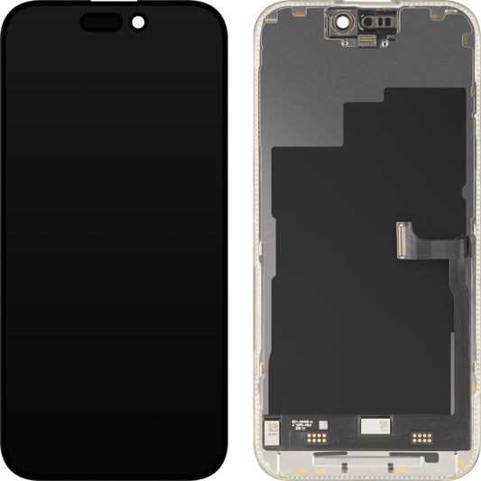 MP Touchscreen Display compatibel met Apple iPhone 15 Pro, met Frame, Premium Soft OLED FHD 120Hz versie, Zwart