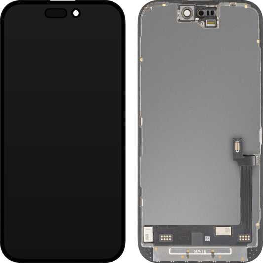 MP Touchscreen Display compatibel met Apple iPhone 16, met Frame, Premium Soft OLED FHD 120Hz Diagnostic Versie, Zwart