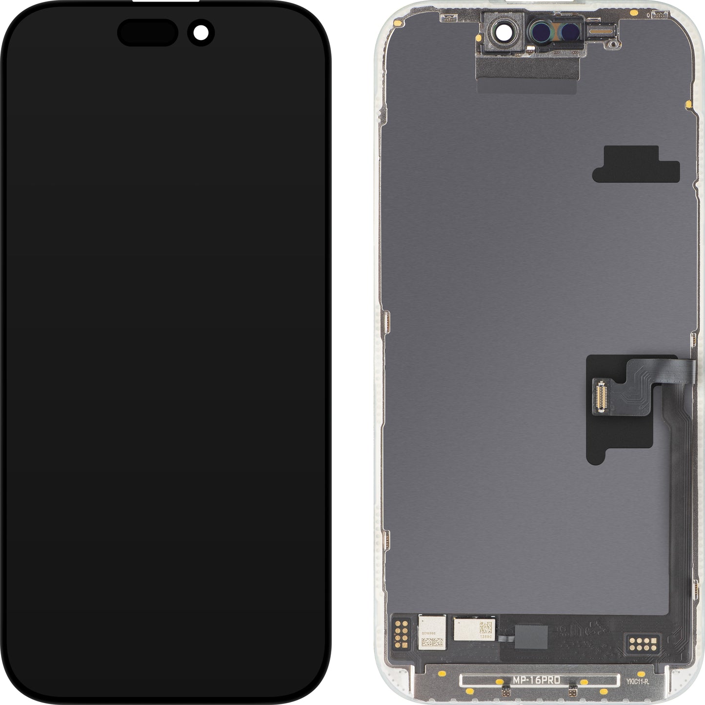 MP Touchscreen Display compatibel met Apple iPhone 16 Pro, met Frame, Softversie OLED FHD 120Hz Diagnostisch, Zwart