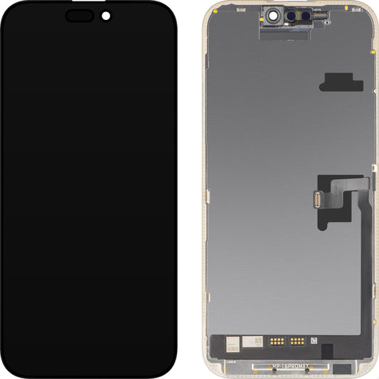 MP Touchscreen Display compatibel met Apple iPhone 16 Pro Max, met Frame, Soft OLED FHD Diagnostic Versie, Zwart
