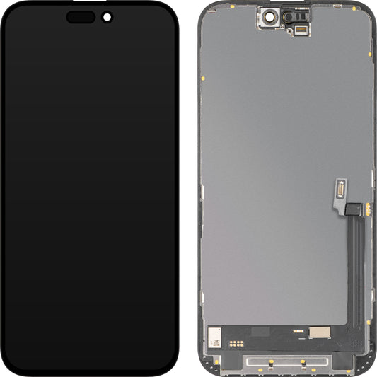 MP Touchscreen Display compatibel met Apple iPhone 16 Plus, met Frame, Soft OLED FHD 120Hz Diagnostic Versie, Zwart