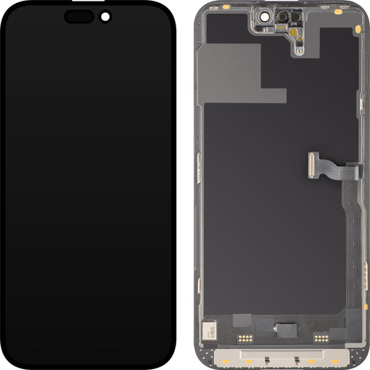 Display met Touchscreen MP compatibel met Apple iPhone 14 Pro, met Frame, Soft OLED 120Hz FHD Diagnostic Versie, Zwart, Swap