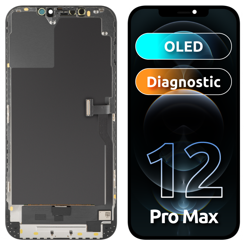 Display met Touchscreen MP compatibel met Apple iPhone 12 Pro Max, met Frame, OLED Diagnostic Versie, Zwart