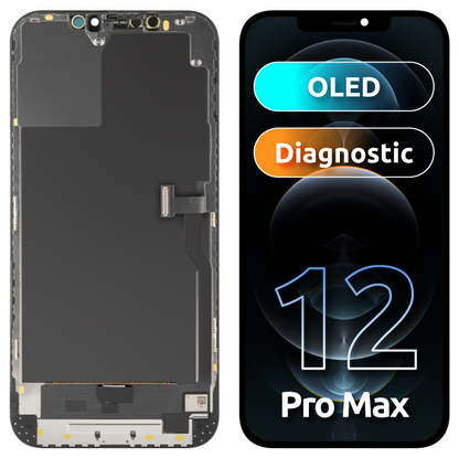 Display met Touchscreen MP compatibel met Apple iPhone 12 Pro Max, met Frame, OLED Diagnostic Versie, Zwart