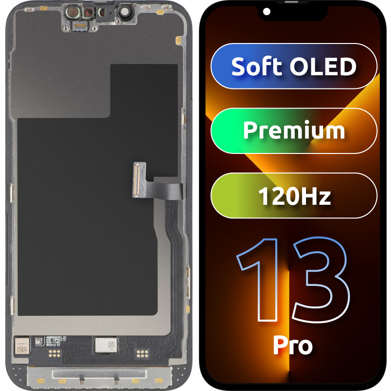 Display met Touchscreen MP compatibel met Apple iPhone 13 Pro, met Frame, Premium Soft OLED FHD 120Hz Versie, Zwart