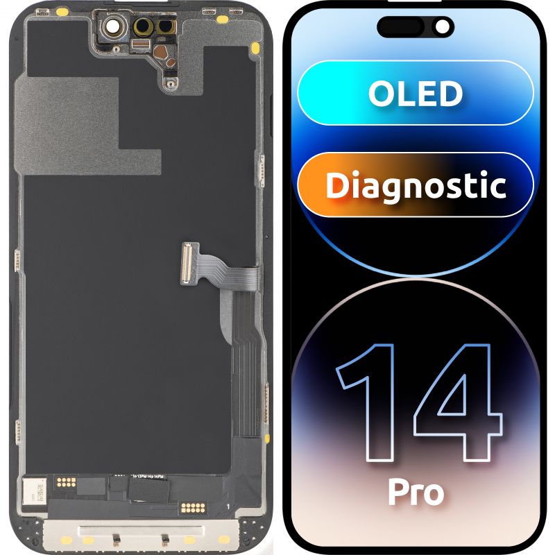 Display met Touchscreen MP compatibel met Apple iPhone 14 Pro, met Frame, OLED FHD Diagnostic Versie, Zwart