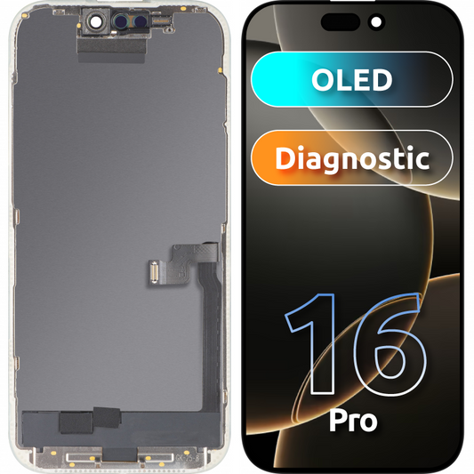 Display met Touchscreen MP compatibel met Apple iPhone 16 Pro, met Frame, OLED FHD Diagnostische Versie, Zwart