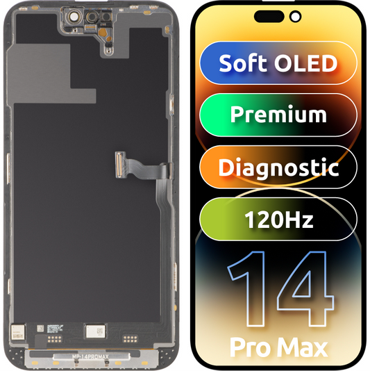 MP Touchscreen Display compatibel met Apple iPhone 14 Pro Max, met Frame, Premium Soft OLED FHD 120Hz Diagnostic Versie, Zwart