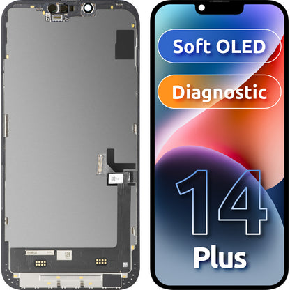 Display met Touchscreen MP compatibel met Apple iPhone 14 Plus, met Frame, Soft OLED FHD Diagnostic Versie, Zwart