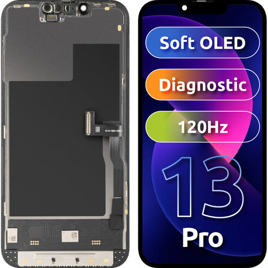 Display met Touchscreen MP compatibel met Apple iPhone 13 Pro, met Frame, Soft OLED 120Hz FHD Diagnostic Versie, Zwart