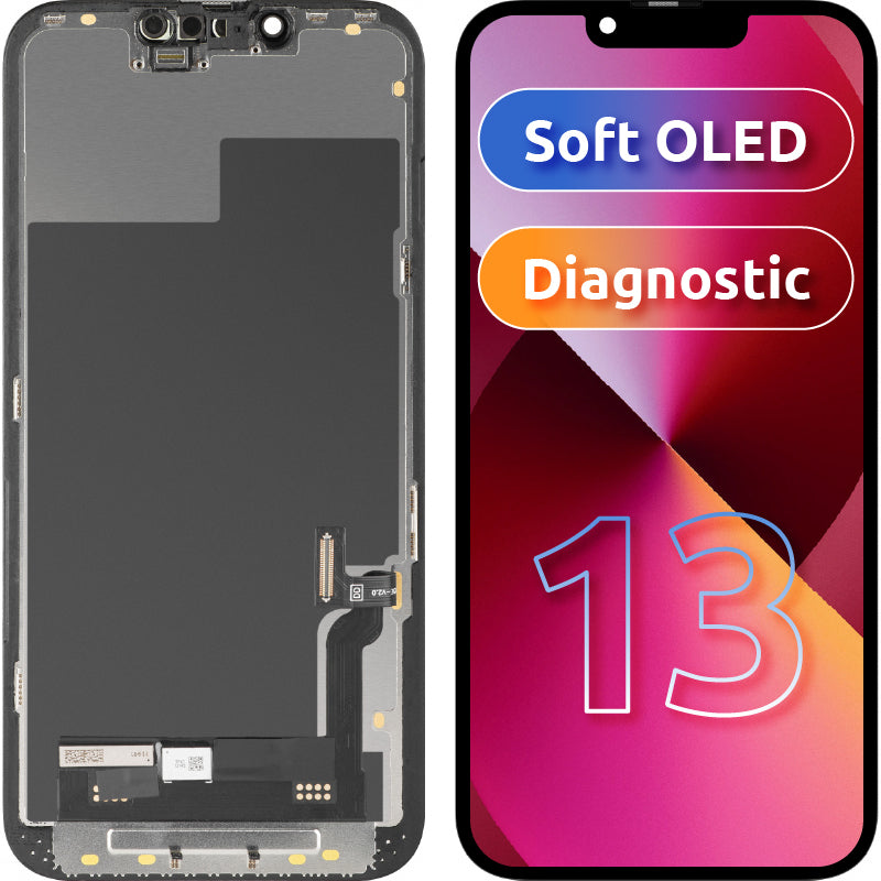Display met Touchscreen MP compatibel met Apple iPhone 13, met Frame, Soft OLED FHD Diagnostic Versie, Zwart