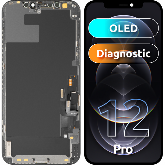 Display met MP Touchscreen compatibel met Apple iPhone 12 / 12 Pro, met Frame, OLED Diagnostische Versie, Zwart