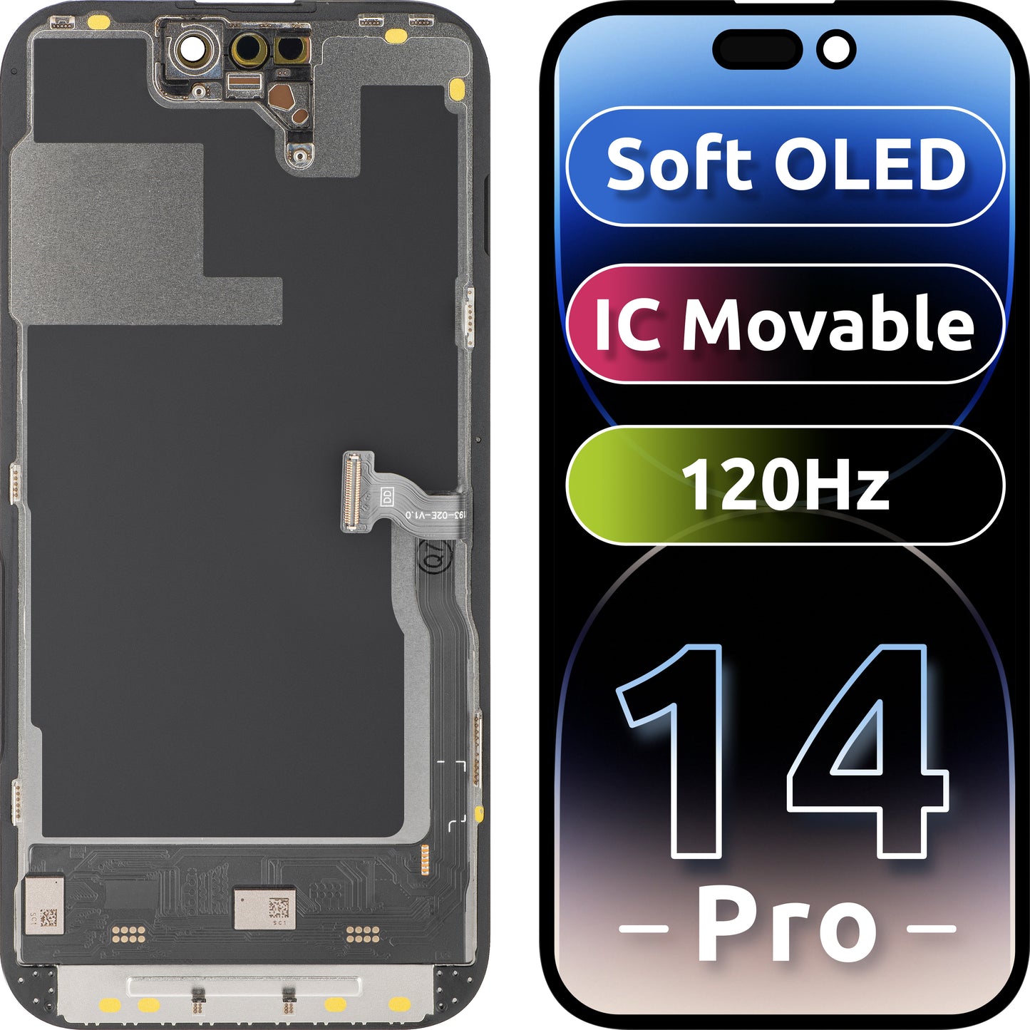 Display met Touchscreen MP compatibel met Apple iPhone 14 Pro, met Frame, Soft OLED IC Movable 120Hz FHD Versie, Zwart