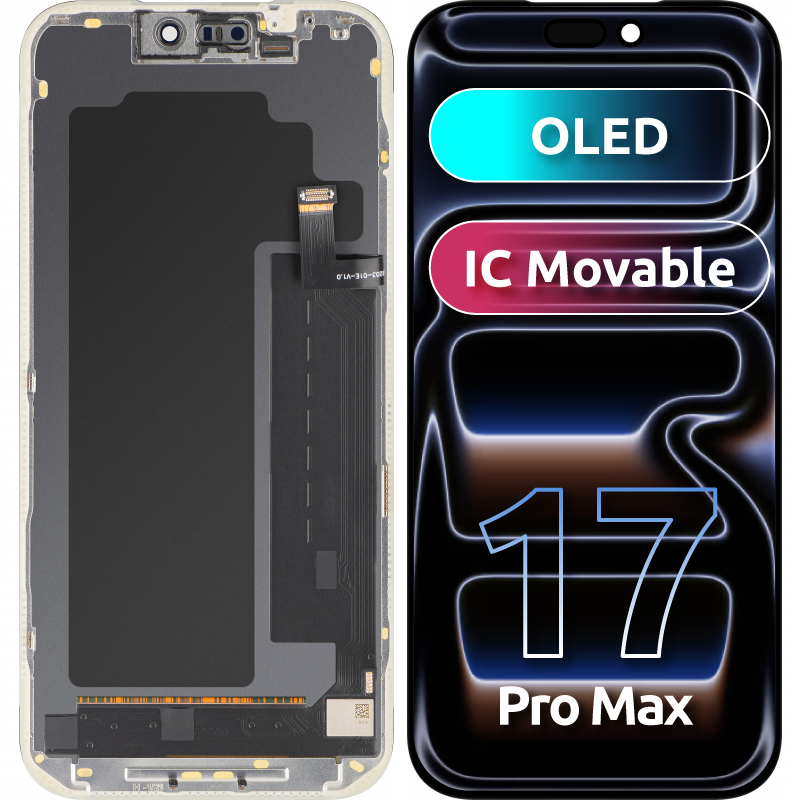 MP Touchscreen-display compatibel met Apple iPhone 17 Pro Max, met frame, OLED FHD IC Movable versie, zwart
