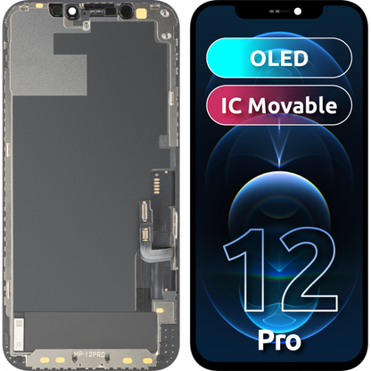 MP Touchscreen Display compatibel met Apple iPhone 12 / 12 Pro, met Frame, OLED FHD IC Movable versie, Zwart