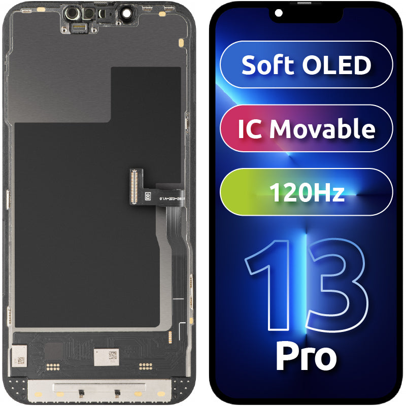 Display met Touchscreen MP compatibel met Apple iPhone 13 Pro, met Frame, Soft OLED IC Movable 120Hz FHD Versie, Zwart