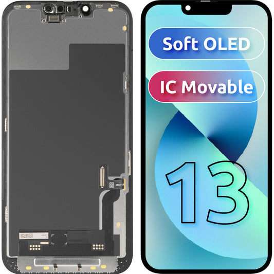 Display met Touchscreen MP compatibel met Apple iPhone 13, met Frame, Soft OLED IC Movable FHD Versie, Zwart