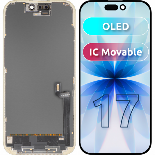 MP Touchscreen-display compatibel met Apple iPhone 17, met frame, OLED FHD IC Movable versie, zwart