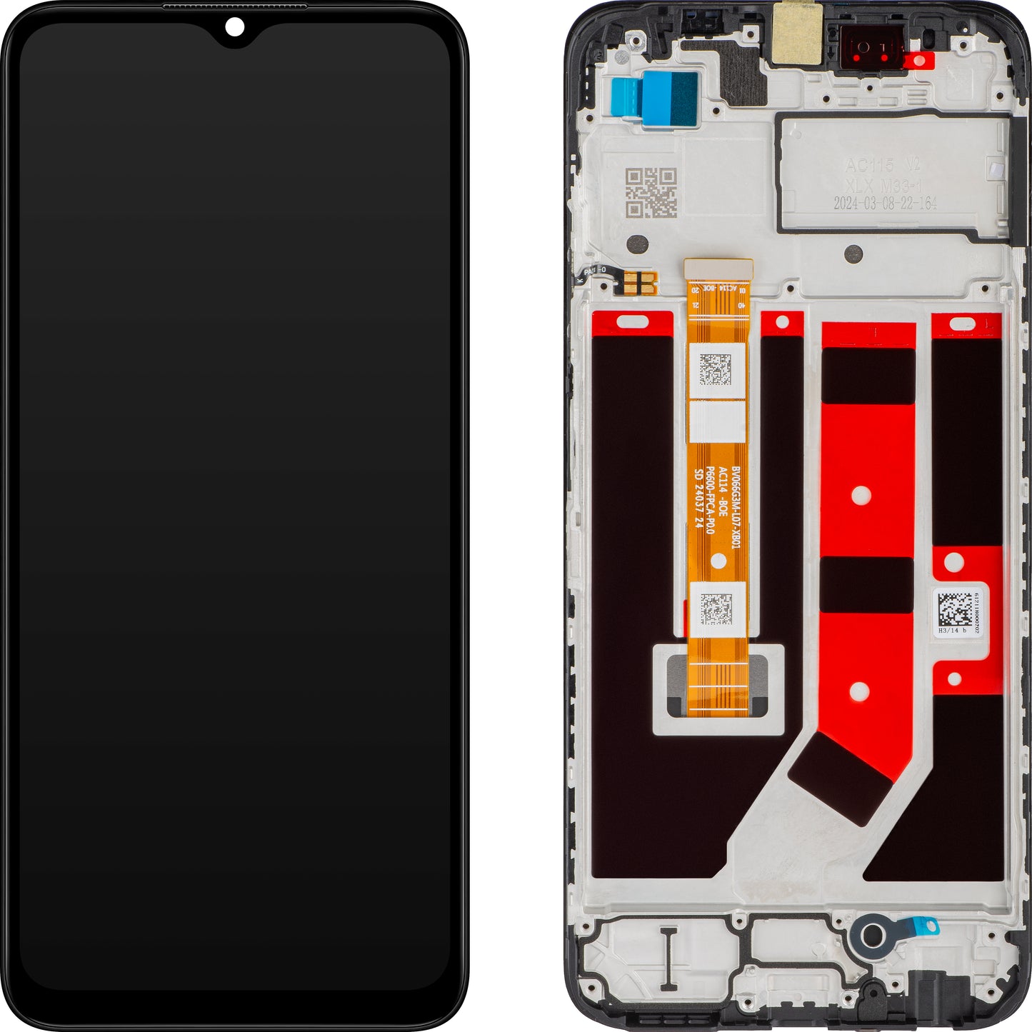 Touchscreen Display Oppo A18 / A38, met Frame, Zwart, Herverpakt 621029000099