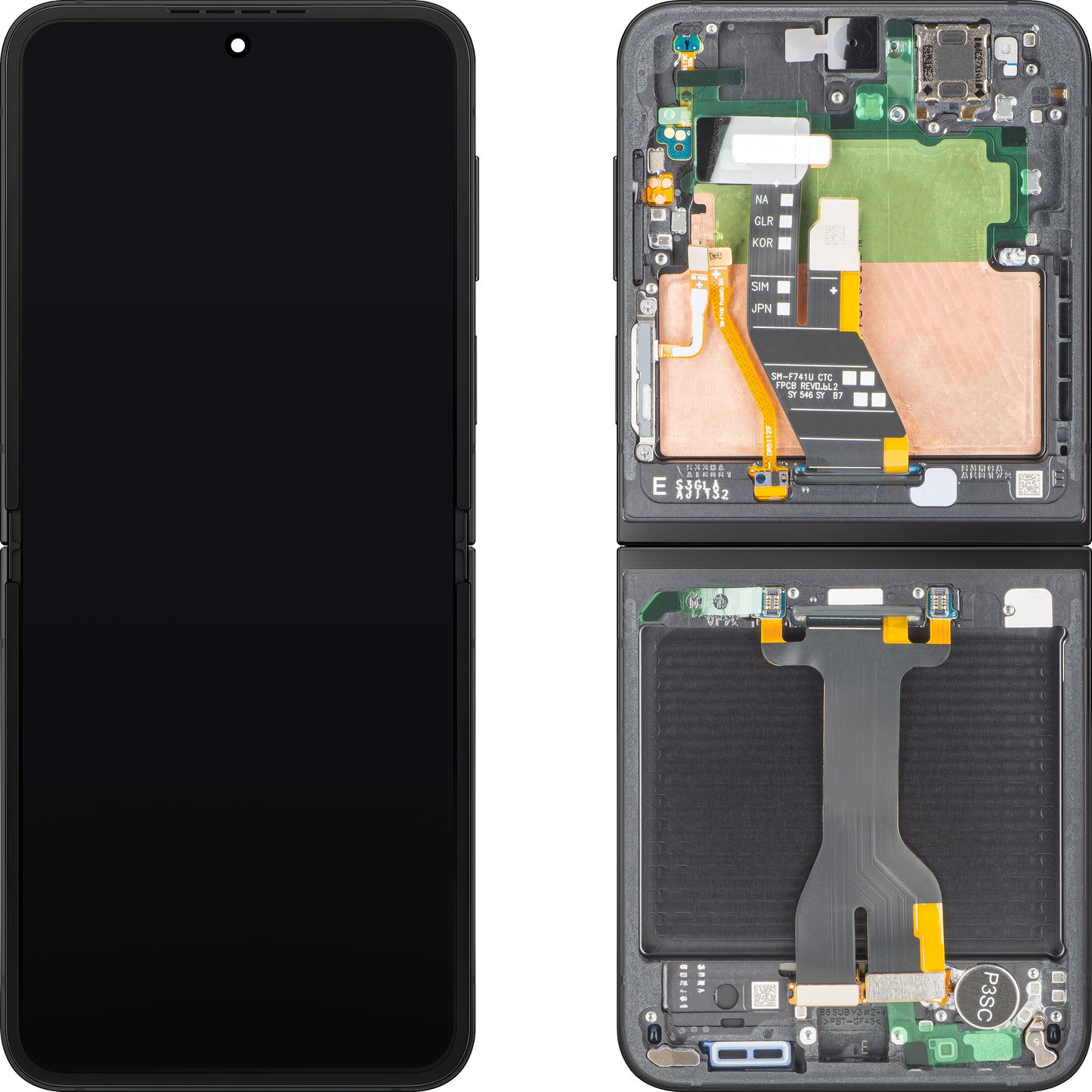 Display met Touchscreen Samsung Galaxy Z Flip6 F741, met Frame, Sub Inner, Zwart, Service Pack GH82-35014E