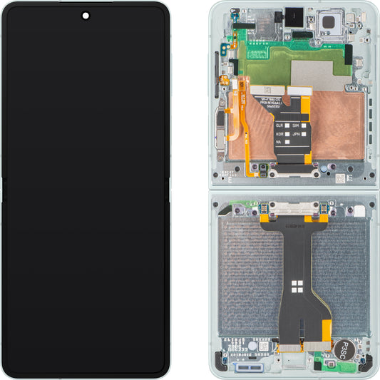Samsung Galaxy Z Flip7 F766 Touchscreen Display, met frame, Sub Inner, Groen (Mint), Service Pack GH82-37581E