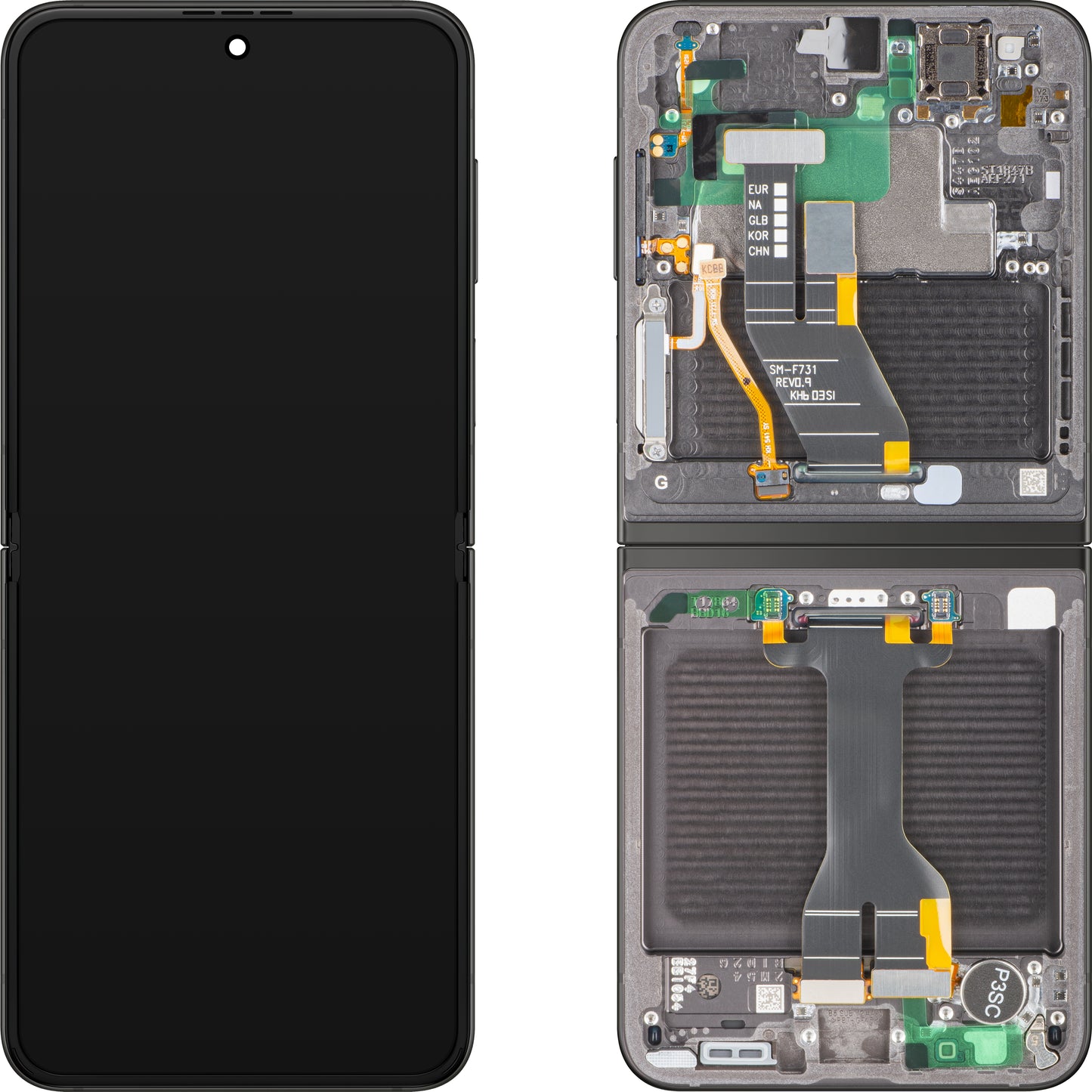 Display met Touchscreen Samsung Galaxy Z Flip5 F731, met Frame, Onder Inner, Grijs, Service Pack GH82-31827E