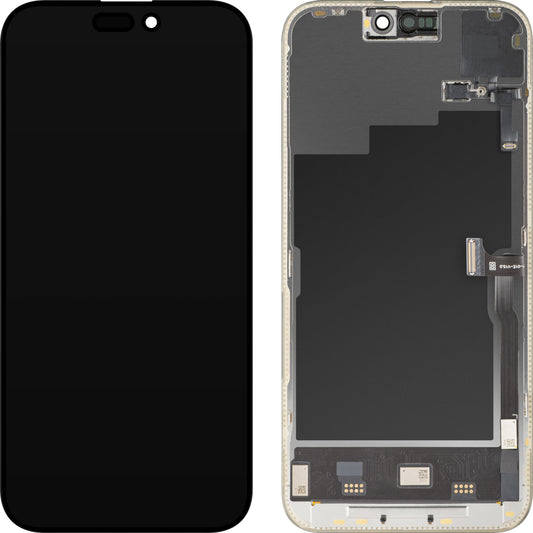 Touchscreen-display en nabijheidssensor MP compatibel met Apple iPhone 15 Pro Max, met frame, Soft OLED FHD 120Hz Diagnostic versie, zwart