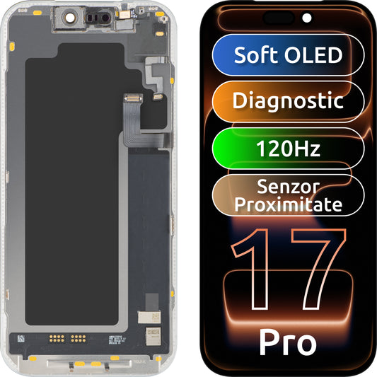 Touchscreen-display met MP-lichtnabiestsensor compatibel met Apple iPhone 17 Pro, met frame, OLED FHD 120Hz diagnostische softwareversie, zwart