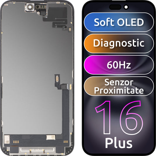 Touchscreen-display met nabijheidssensor MP compatibel met Apple iPhone 16 Plus, met frame, OLED FHD Diagnostic Soft versie, zwart