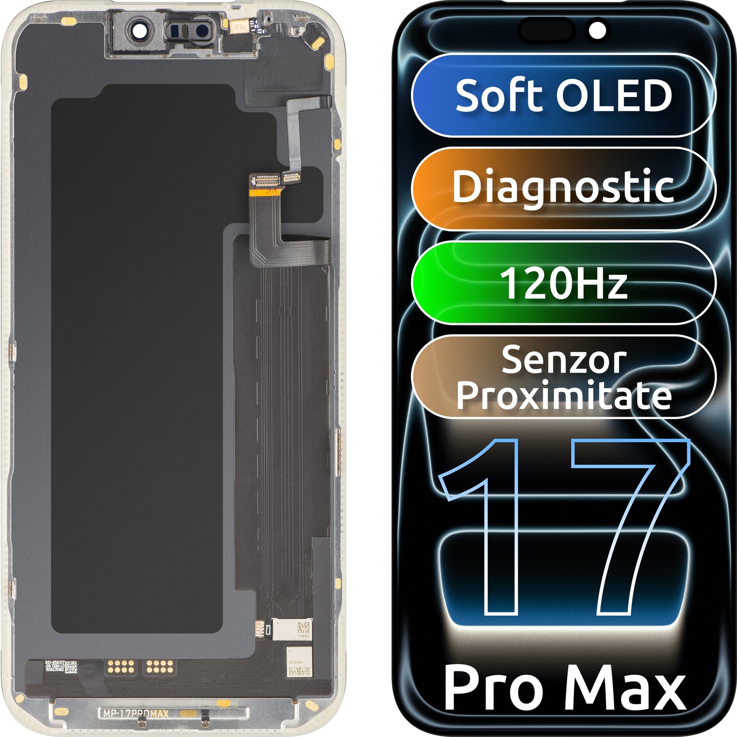 Touchscreen-display met lichtnabiheidssensor MP compatibel met Apple iPhone 17 Pro Max, met frame, OLED FHD 120Hz diagnostische softwareversie, zwart