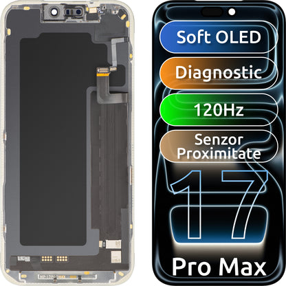 Touchscreen-display met lichtnabiheidssensor MP compatibel met Apple iPhone 17 Pro Max, met frame, OLED FHD 120Hz diagnostische softwareversie, zwart