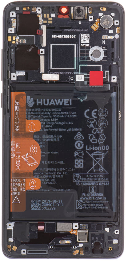 Touchscreen scherm Huawei P30, met frame en batterij, zwart, Service Pack 02354HLT