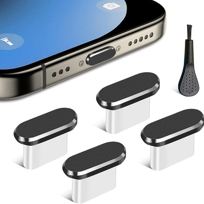 Techsuit AD1 stofdoppen voor telefoonpoort, USB-C, set van 4 stuks, zwart
