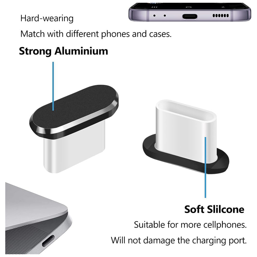 Techsuit AD1 stofdoppen voor telefoonpoort, USB-C, set van 4 stuks, zwart