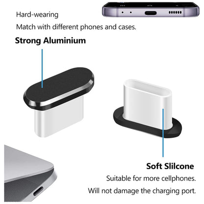 Techsuit AD1 stofdoppen voor telefoonpoort, USB-C, set van 4 stuks, zwart