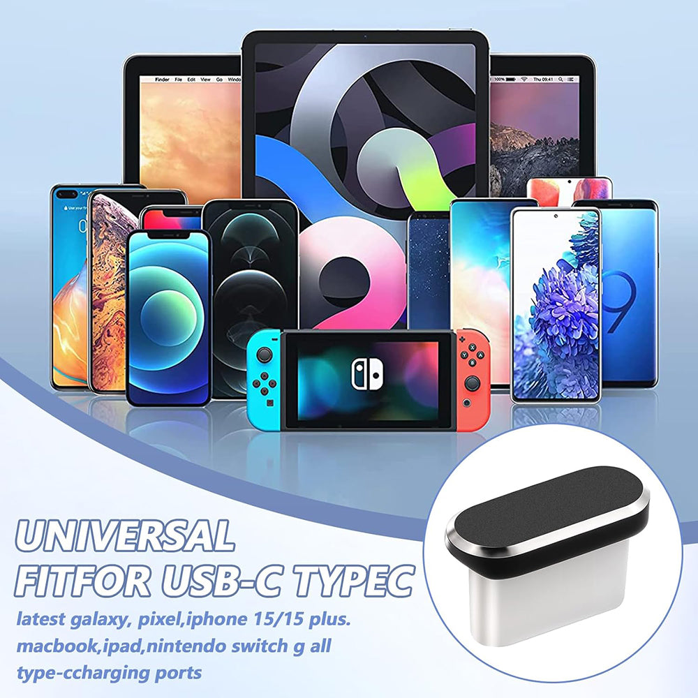 Techsuit AD1 stofdoppen voor telefoonpoort, USB-C, set van 4 stuks, zwart