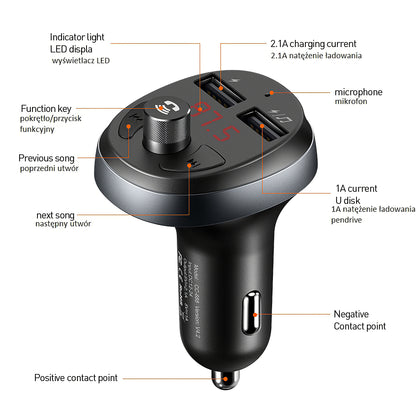 FM Bluetooth-modulator McDodo, 2 x USB-A