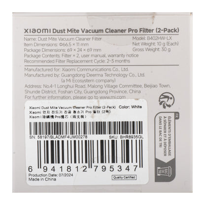 Luchtfilter voor Xiaomi Dust Mite Vacuum Cleaner Pro, Set van 2 stuks BHR8935GL