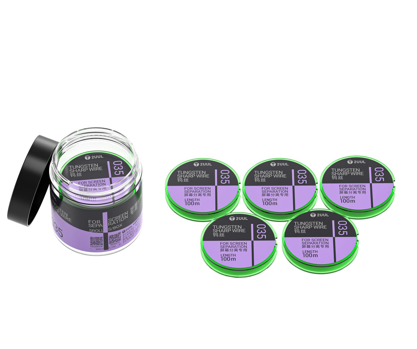 Wolfraamdraad 2UUL WS-035, 0,035 mm, 100 m, Set van 5 stuks