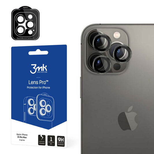 3MK Beschermende Film voor Achtercamera voor Apple iPhone 15 Pro Max, Beschermend Glas, Zwart 