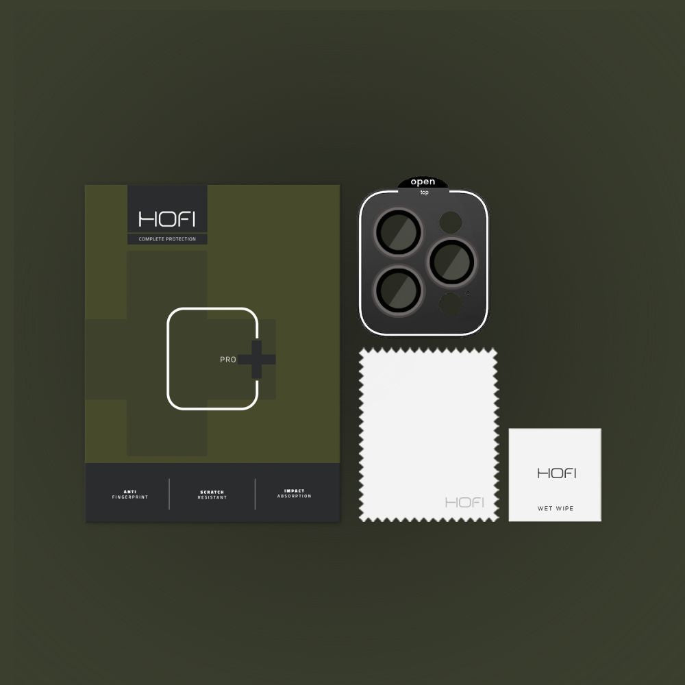 Achtercamera Beschermfolie HOFI CamRing PRO+ voor Apple iPhone 15 Pro Max / 15 Pro, Gehard Glas, Zwart