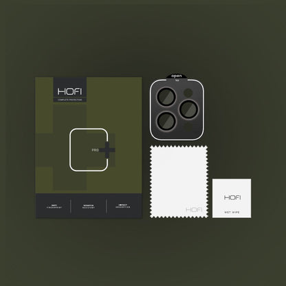 Achtercamera Beschermfolie HOFI CamRing PRO+ voor Apple iPhone 15 Pro Max / 15 Pro, Gehard Glas, Zwart