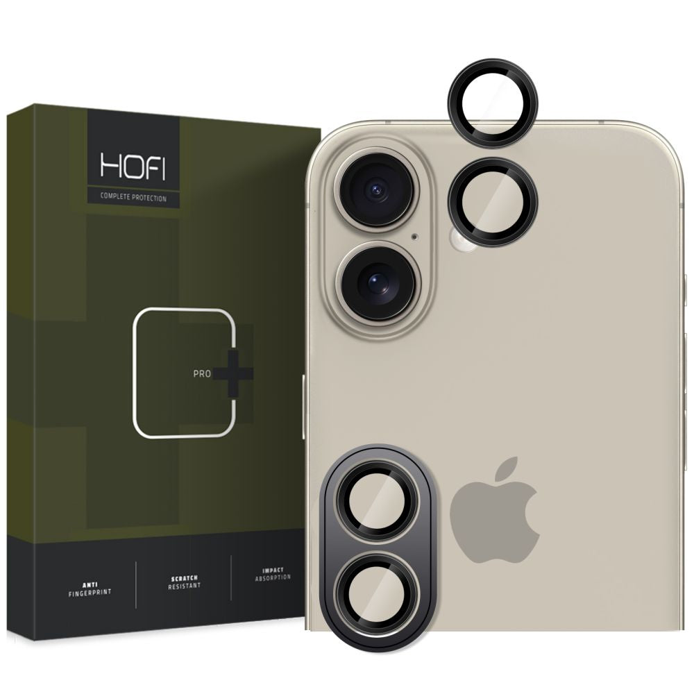 Beschermfolie achterkant camera HOFI CamRing PRO+ voor Apple iPhone 16 Plus / 16, glas beschermd, zwart 