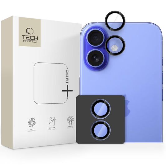 Beschermfolie Tech-Protect CamRing Fit+ voor de achtercamera van Apple iPhone 17, Gehard Glas, Zwart