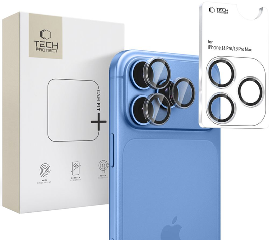 Beschermfolie Achtercamera Tech-Protect CamRing Fit+ voor Apple iPhone 18 Pro / 18 Pro Max, Gehard Glas, Transparant