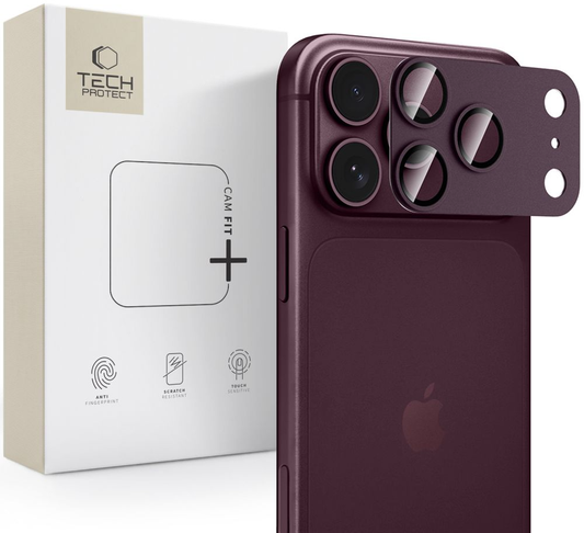 Beschermfolie Achtercamera Tech-Protect CamFull Fit+ voor Apple iPhone 18 Pro, Gehard Glas, Bordeauxrood
