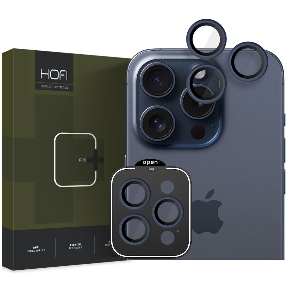 Beschermfolie achterkant camera HOFI CamRing PRO+ voor Apple iPhone 15 Pro Max / 15 Pro, glas beschermd, marineblauw 