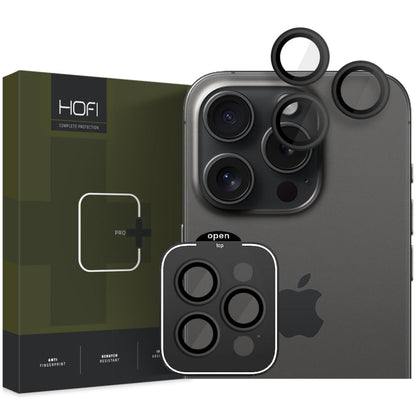Achtercamera Beschermfolie HOFI CamRing PRO+ voor Apple iPhone 15 Pro Max / 15 Pro, Gehard Glas, Zwart